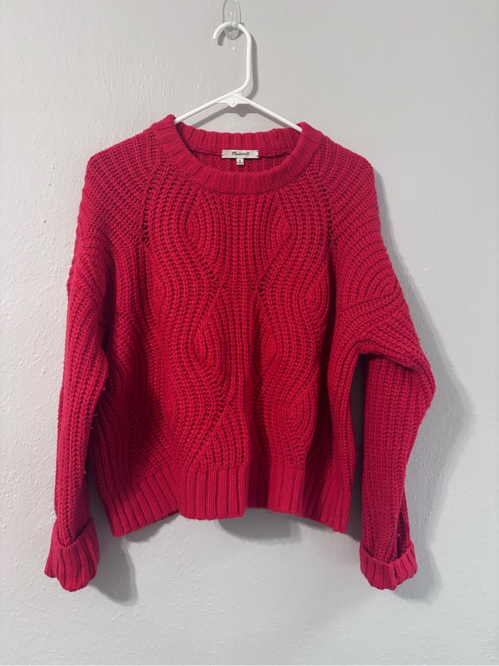 Madewell Chunky Cable Crewneck Sweater - Bright Red